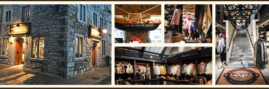 Aran Sweater Market Galway: Irish Knitwear on Quay Street Aran Sweater Market Galway shop exterior and Irish knitwear displays