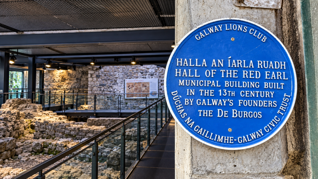 Hall of the Red Earl: Galway’s Hidden Medieval Site Hall of the Red Earl medieval ruins and plaque in Galway