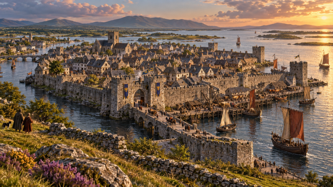 Galway’s Medieval Walls: The Lost City Hidden in Plain Sight Artistic reconstruction of medieval Galway as a walled Atlantic port