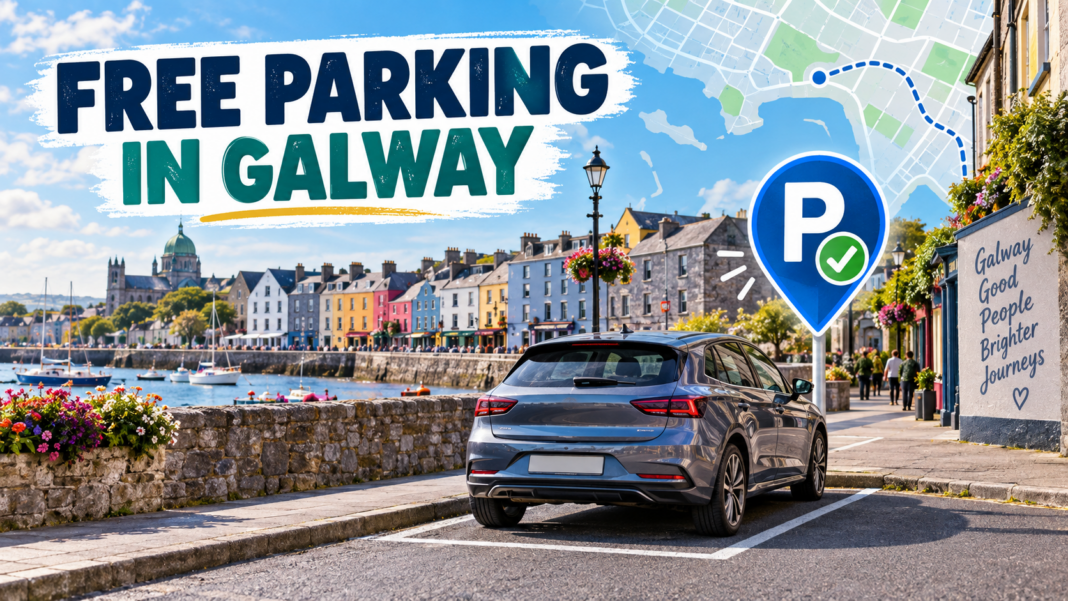 Free Parking in Galway: What Visitors Should Know Free parking guide for Galway with a car and map marker