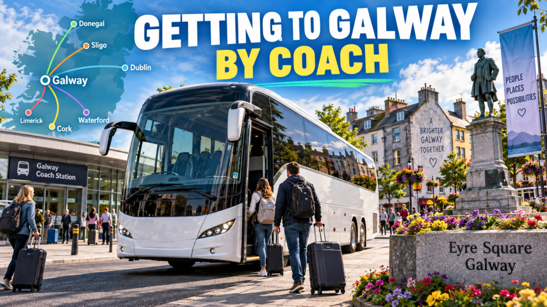 Getting to Galway by Bus or Coach: Visitor Guide Intercity coach arriving in Galway near Eyre Square