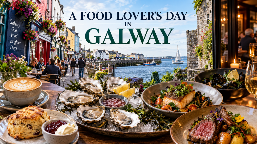 A Food Lover’s Day in Galway: Eating Itinerary Colourful Galway food spread with seafood, market produce and local dishes