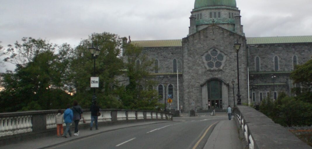 Salmon Weir Bridge Galway: Where the Corrib Shows Its Power Salmon Weir Bridge leading towards Galway Cathedral