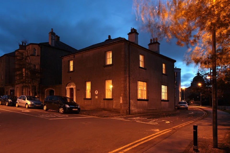 Corrib House Tea Rooms Galway: Brunch Beside the Salmon Weir Corrib House Georgian building on Waterside in Galway with illuminated windows